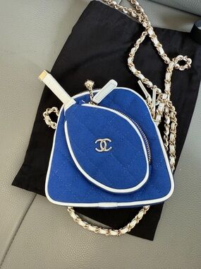 Chanel Monte Carlo Mini Tennis Bag Blue Canvas with Light Gold Hardware